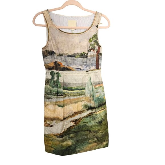 Odille Women's Sleeveless Vintage Anthropolgie Landscape Dress Sz S Art Artsy - Picture 1 of 9